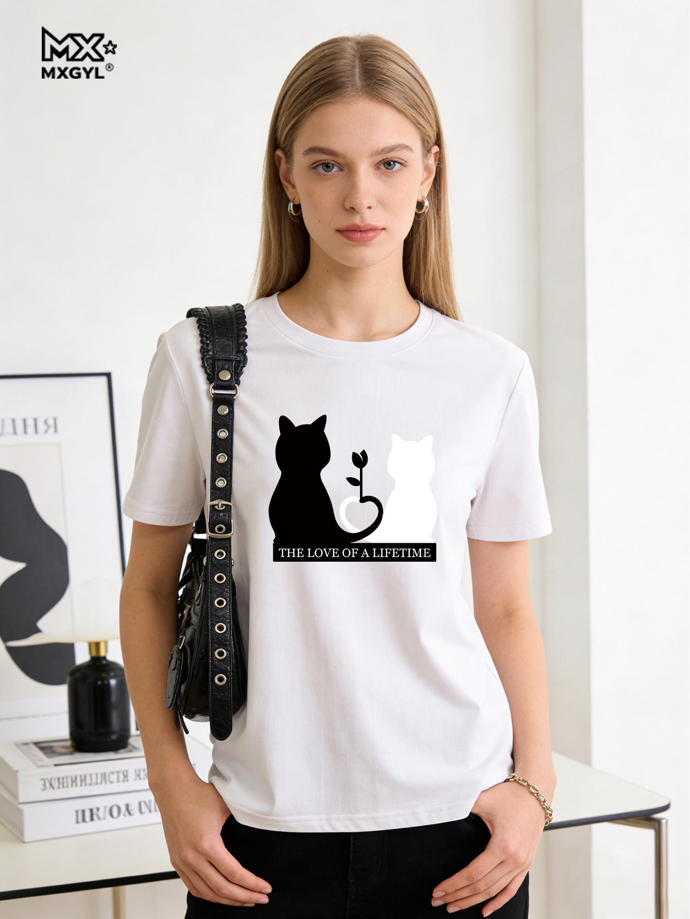 

New Print T Fashion 3D Cat Lovely Trend Cute Women s Clothing Short Sleeve Clothes Summer T-shirts Ladies Female Graphic Tee M белый
