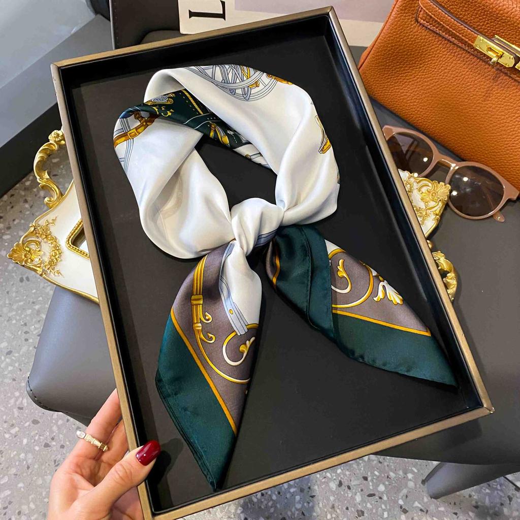 Korean Internet celebrity versatile fashion floral 71 simulation silk square scarf scarf high-end polka dot neck silk scarf