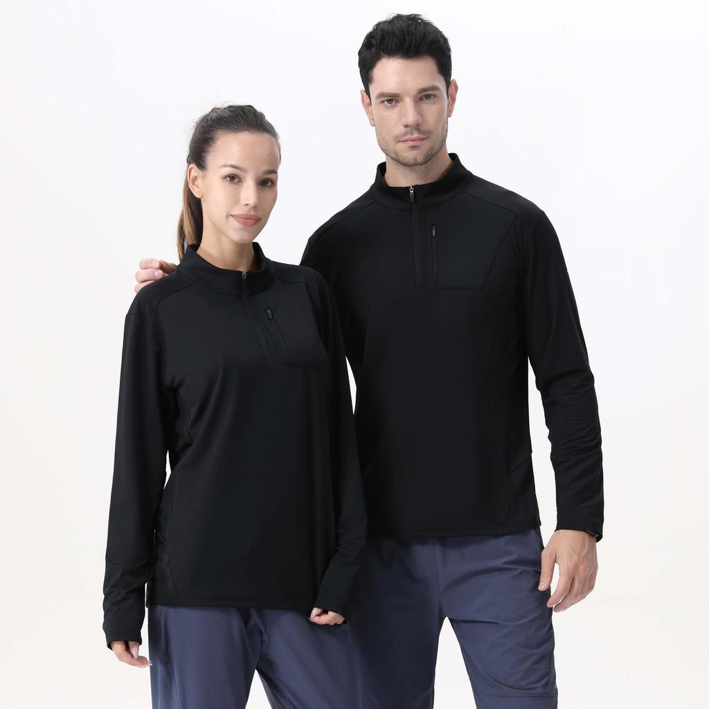 Tsuta City Herren Schnelltrocknendes Langarm-Lauf- und Radsport-T-Shirt mit halbem Reißverschluss