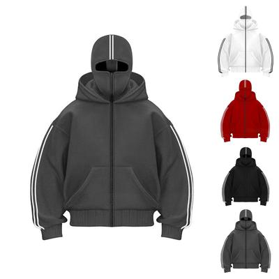 Men's Oversized Zip Up Hoodie Color Block Long Sleeve Hooded Sweatshirts Retro Jacket  Hoodie