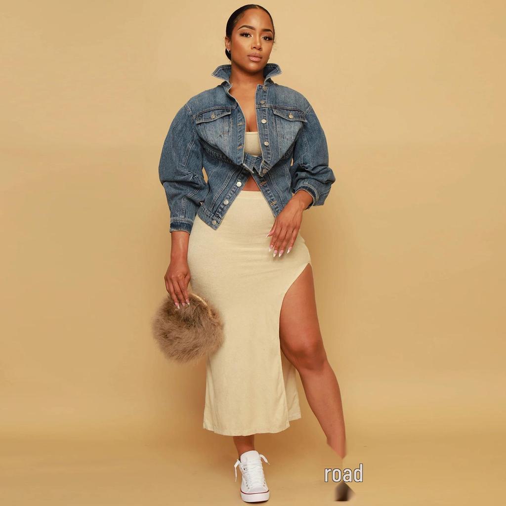 Y2K Style Irregular Denim Jacket - European & American Fashion Women's Clothing HR23091