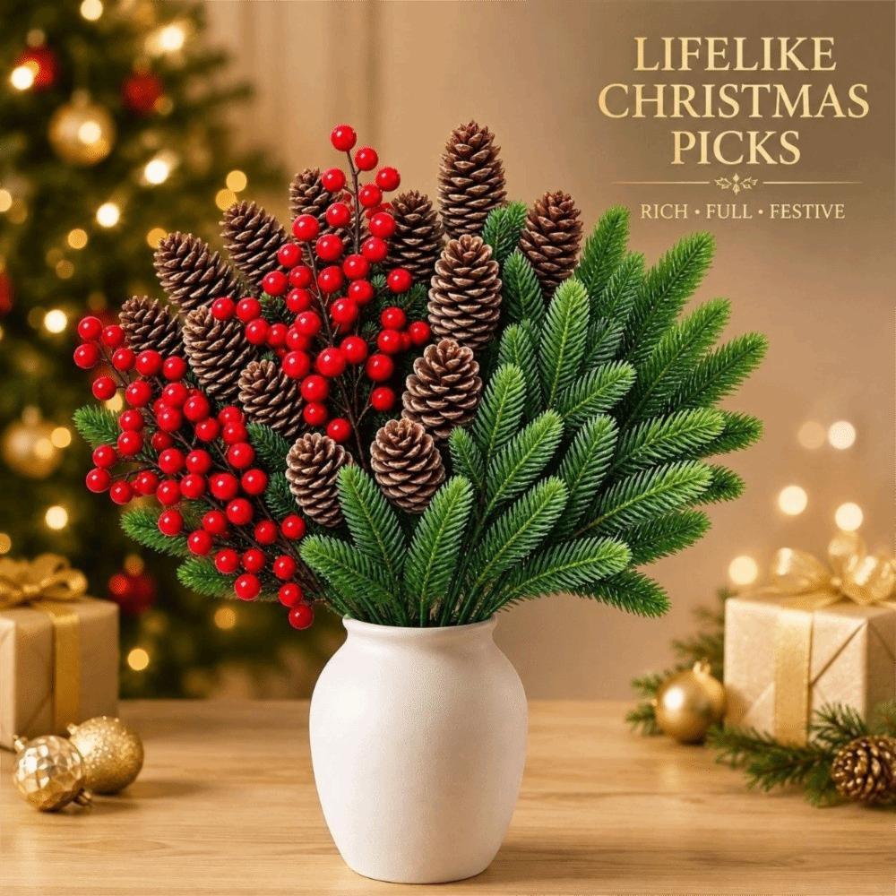 10Pcs Plastic Material Christmas Berry Stems Decorative Branches Holiday Decor