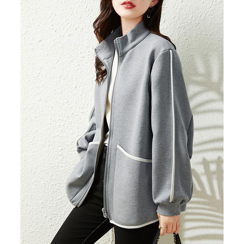 Autumn and Winter Plus Velvet Stand-up Collar Zipper Jacket Loose Casual Loose Jacket Top Women