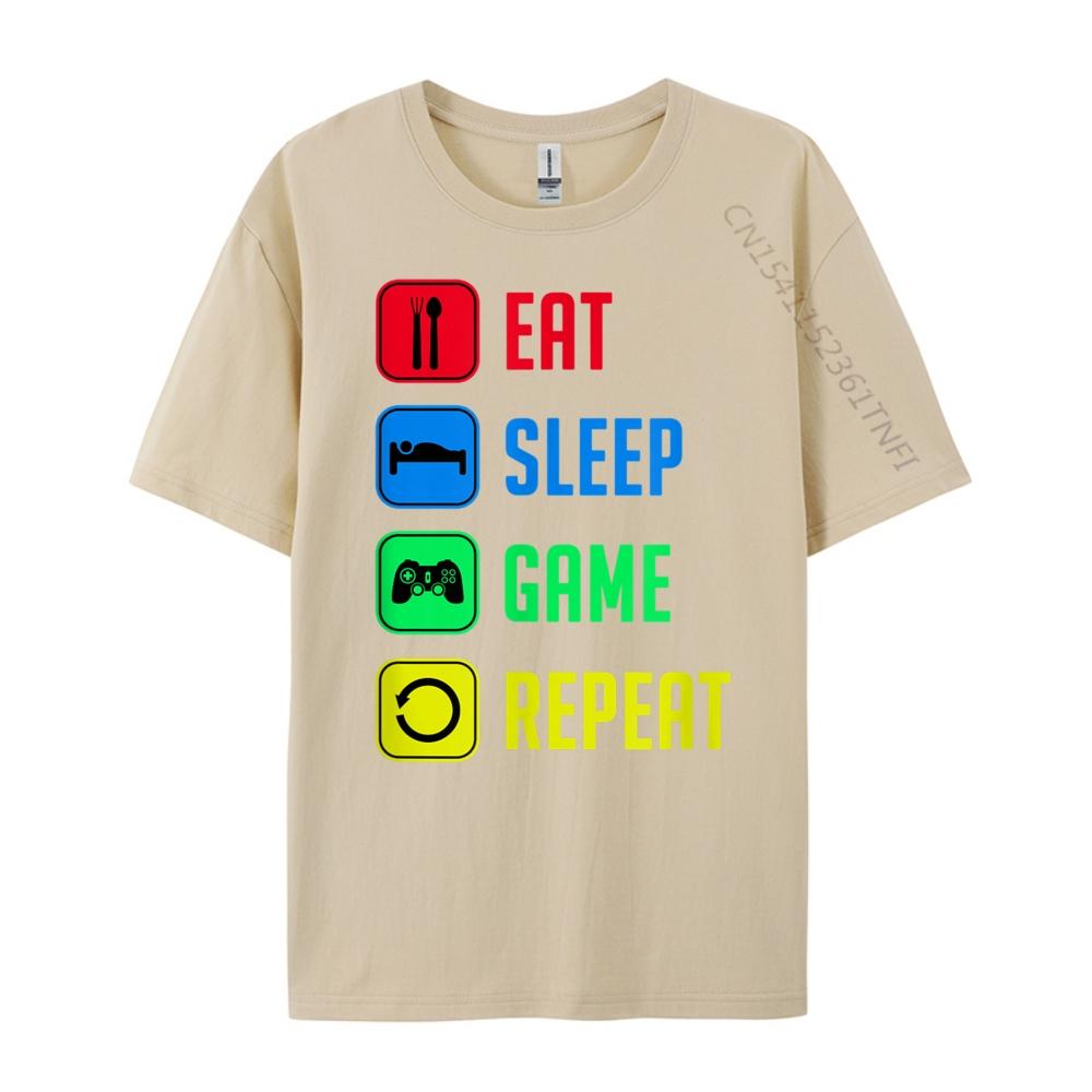 Eat Sleep Game Epeat Blue And White Graphic T Shirts Sale Casual Black Graphic Tees Clothes Korean