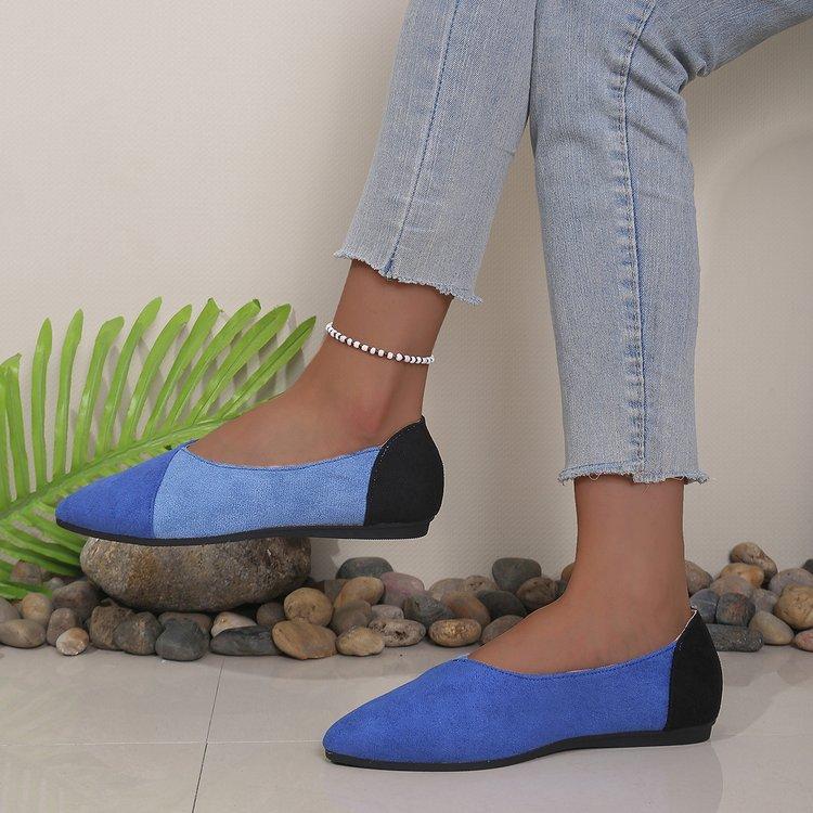 Women's Solid Color Large Size Slip-on Pointed Toe Color Matching Flat Bottom Shallow Mouth Comfortable Casual Shoes