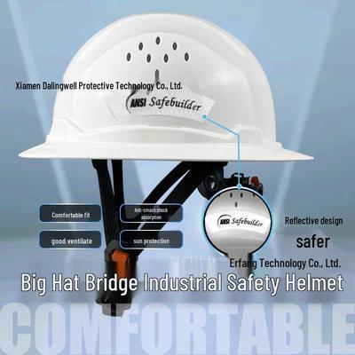 ANSI Z89.1 Breathable Construction Safety Helmet with Large Brim, Sunshade, and Anti-Impact Sun Protection