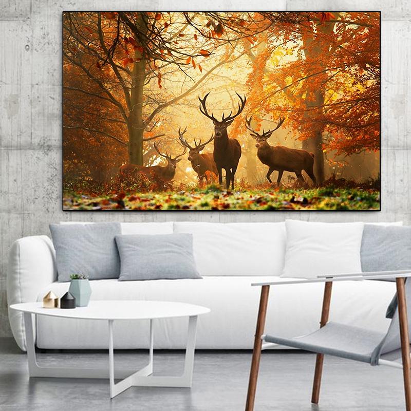 Animal Red Deer Oil Canvas Painting Landscape Forest Posters and Prints Wall Pictures For Living Room Home Decor No Frame No Frame