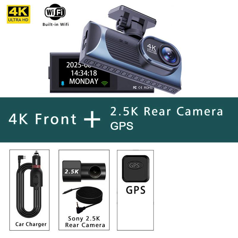 Dash Cam Dual Lens 4K+2.5K Recording Car Camera DVR Night Vision Video Recorder GPS Wi-Fi Room Black Box 2.5K Rear View Camera