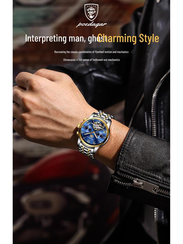 TikTok Trending Men's Automatic Waterproof Stainless Steel Luminous Skeleton Watch