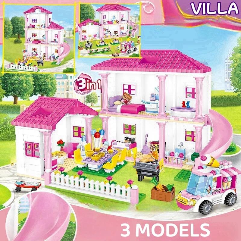 708pcs Creative 3in1 Girl House Summer Holiday Villa Building Blocks DIY tabletop decoration birthday Christmas gifts For Kids