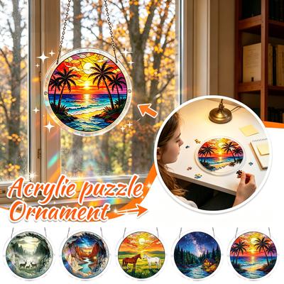 Acrylic Sun Catcher Puzzle Round Hanging Window Decoration with Interlocking Pieces for Home Office and Outdoor Display