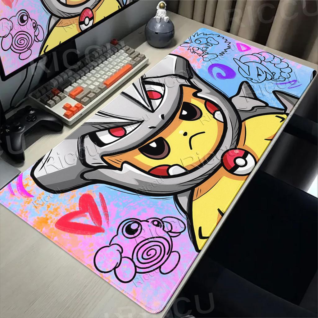 Mouse Pads Extended Gaming Mechanical Keyboard Pad Pokemon Graffiti Pikachu Pattern Gaming Accessories Carpet Kawaii Nonslip Rug