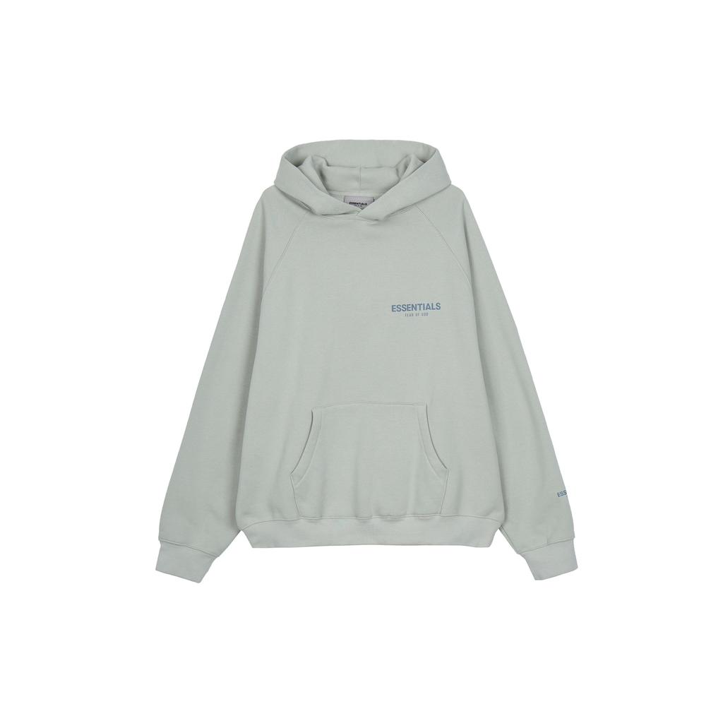 Fear of God Essentials Fleece Pullover Hoodie With Solid Color Logo Unisex Tops Green Concrete FOG-FW21-107