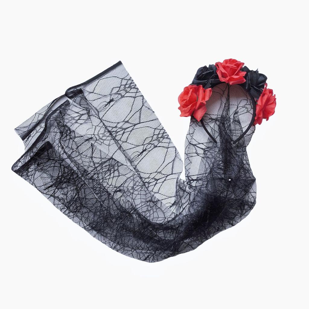 Ghost Bride Mesh Headband Simulation Rose Head Sand Party Hair Accessories