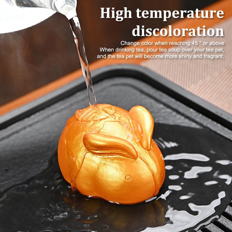 Color Changing Tea Pet White Rabbit Golden Rabbit Tea Table Accessories Color-Changing When Heated, Decoration Ornaments