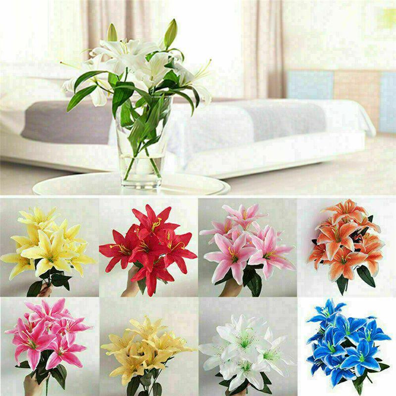 Lush 45cm 10 Heads Artificial Stargazer Lilies Silk Flower Bouquet For Vibrant Decor