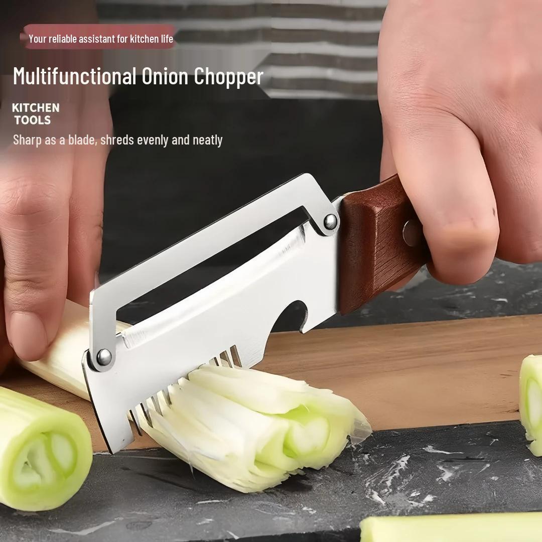 3-in-1 Kitchen Tool: Scallion Slicer, Bottle Opener, Vegetable Peeler with Plastic Handle