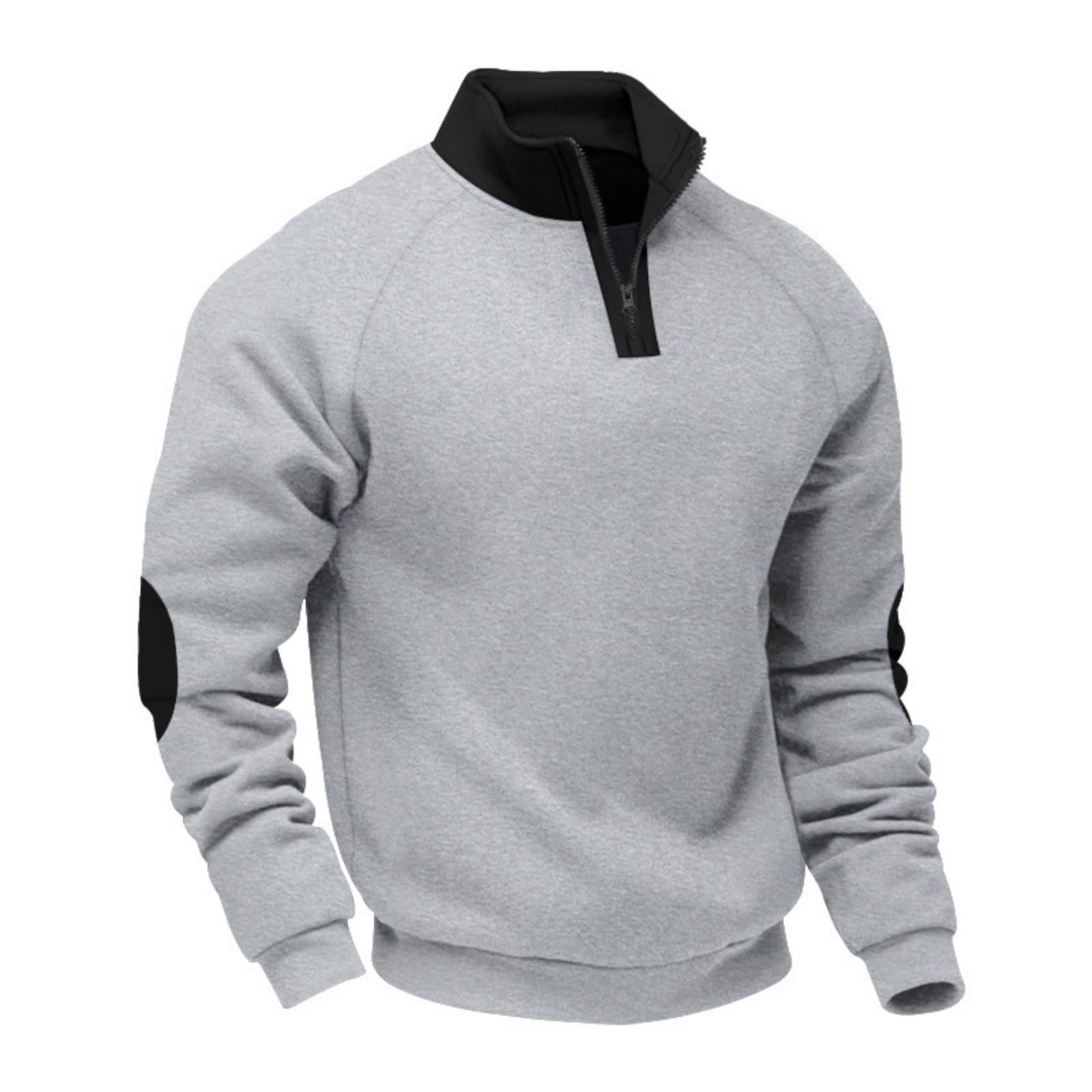 

Men s Loose And Casual Two-color Fleece Stand-up Collar Pullover, Half-zipper Long-sleeved Sweatshirt XL