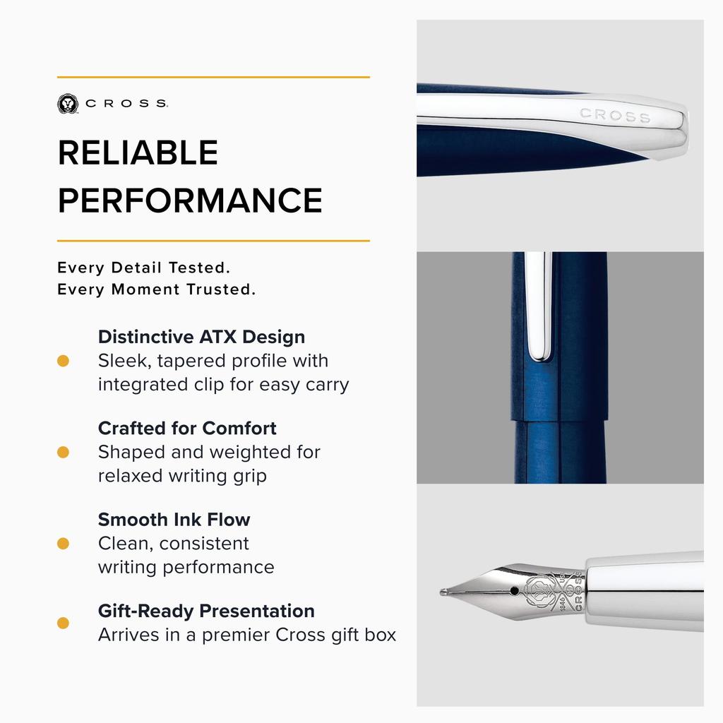 CROSS Fountain Pen Fine Nib ATX Translucent Blue Lacquer 886-37F