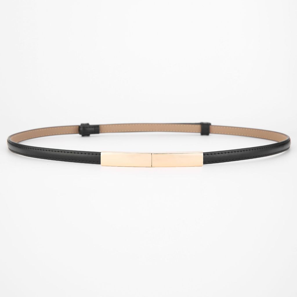 

Leather Slim Waist Belt For Women With Metal Chain Buckle For Dress And Blouse Fashion GoldBlack