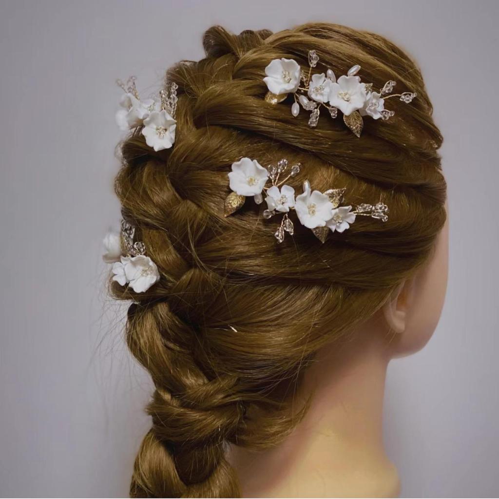 Elegant White Ceramic Plum Blossom Hairpin - European & American Style Bridal Hair Accessory