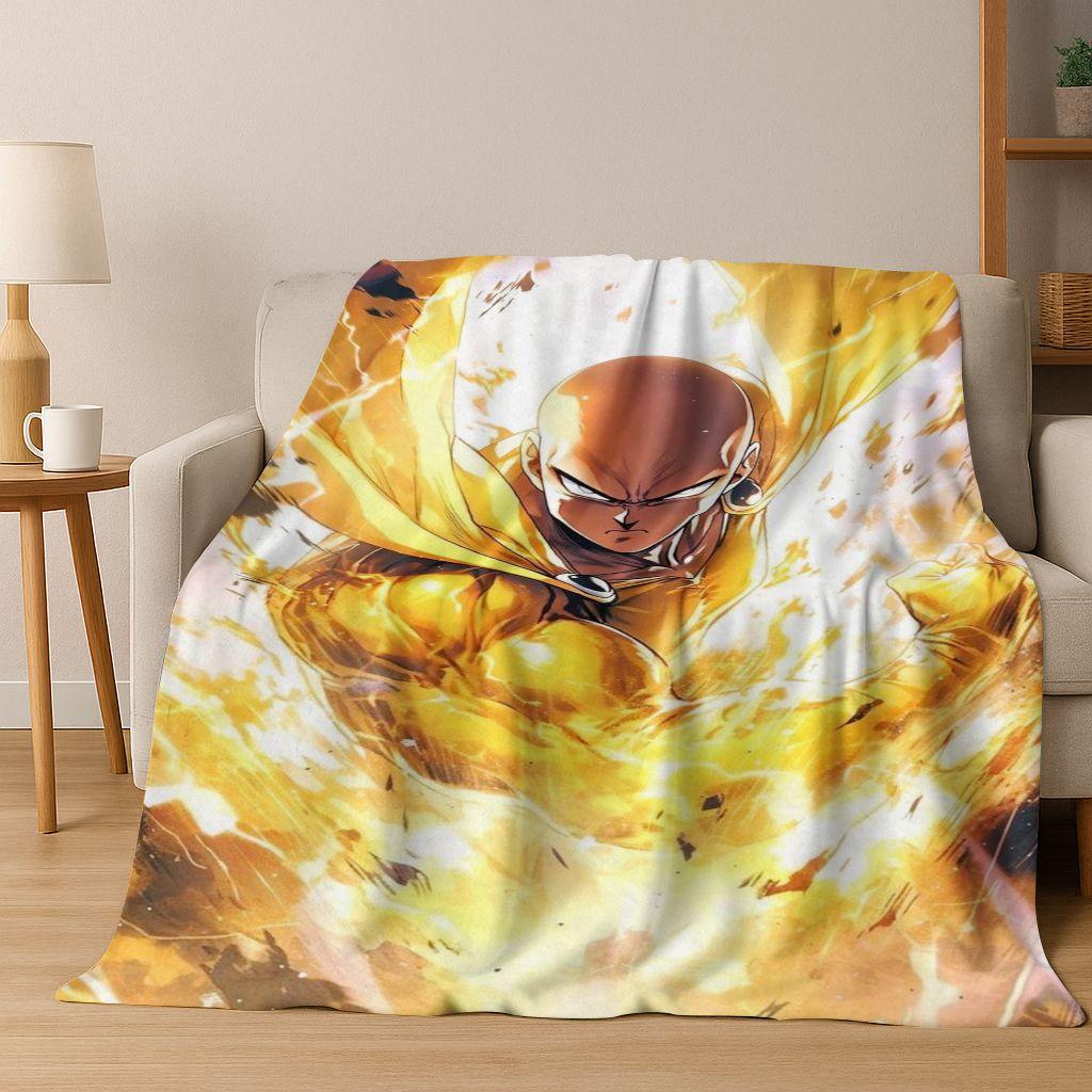 Anime One Punch Man Saitama Cartoon Cartoon Flannel Blanket,Cozy Soft Throw Blanket for Home Bedroom Bed Sofa Picnic Cover Kids