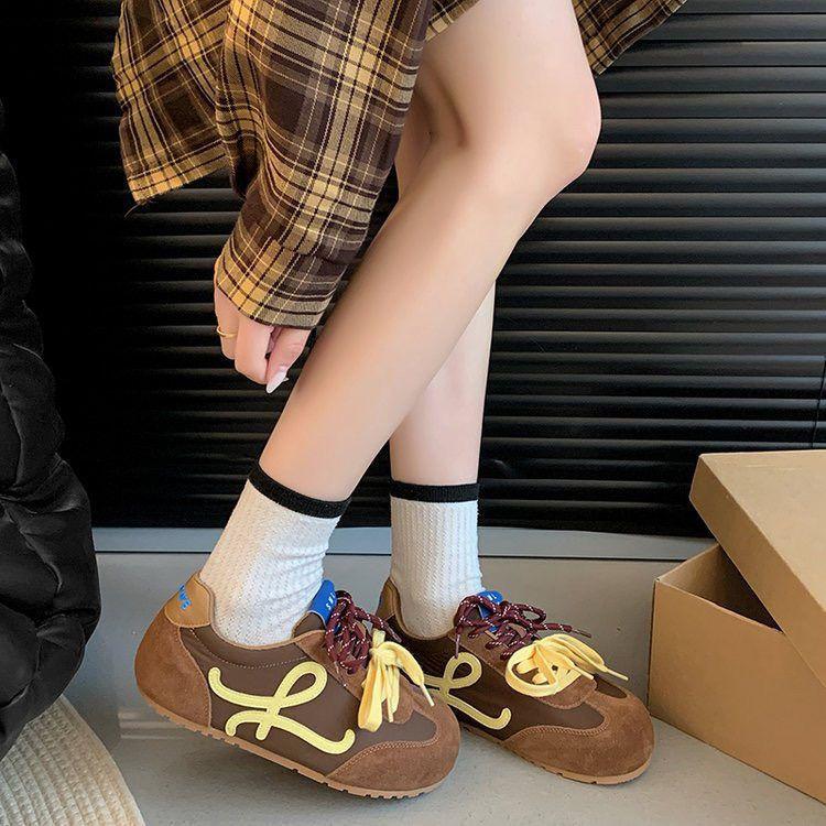 Niche Retro Moral Training Shoes Women's 2025 Spring and Autumn New Lightweight Soft-soled Mango Head Casual Sports Leather Panel Shoes