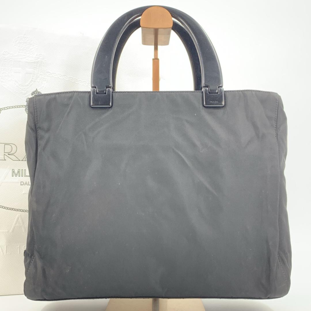 

PRADA Handbag Tote Bag Tessuto Nylon Plastic Handle B8363 Black Triangle Logo Plate White Tag
