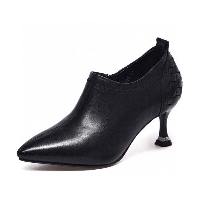 

Женские туфли-лодочки на высоком каблуке с острым носком, весенняя новинка, из первого слоя коровьей кожи, на тонком каблуке, с глубоким вырезом, одинарные туфли, плетеные модные туфли 40 чёрный