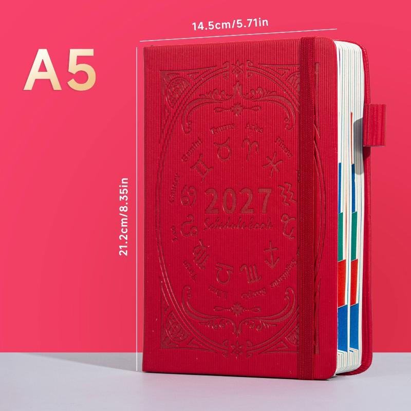 2027 Zodiac Pattern Embossed Planner Notebook With Elastic Strap Pen Loop For Daily Schedule Office Study