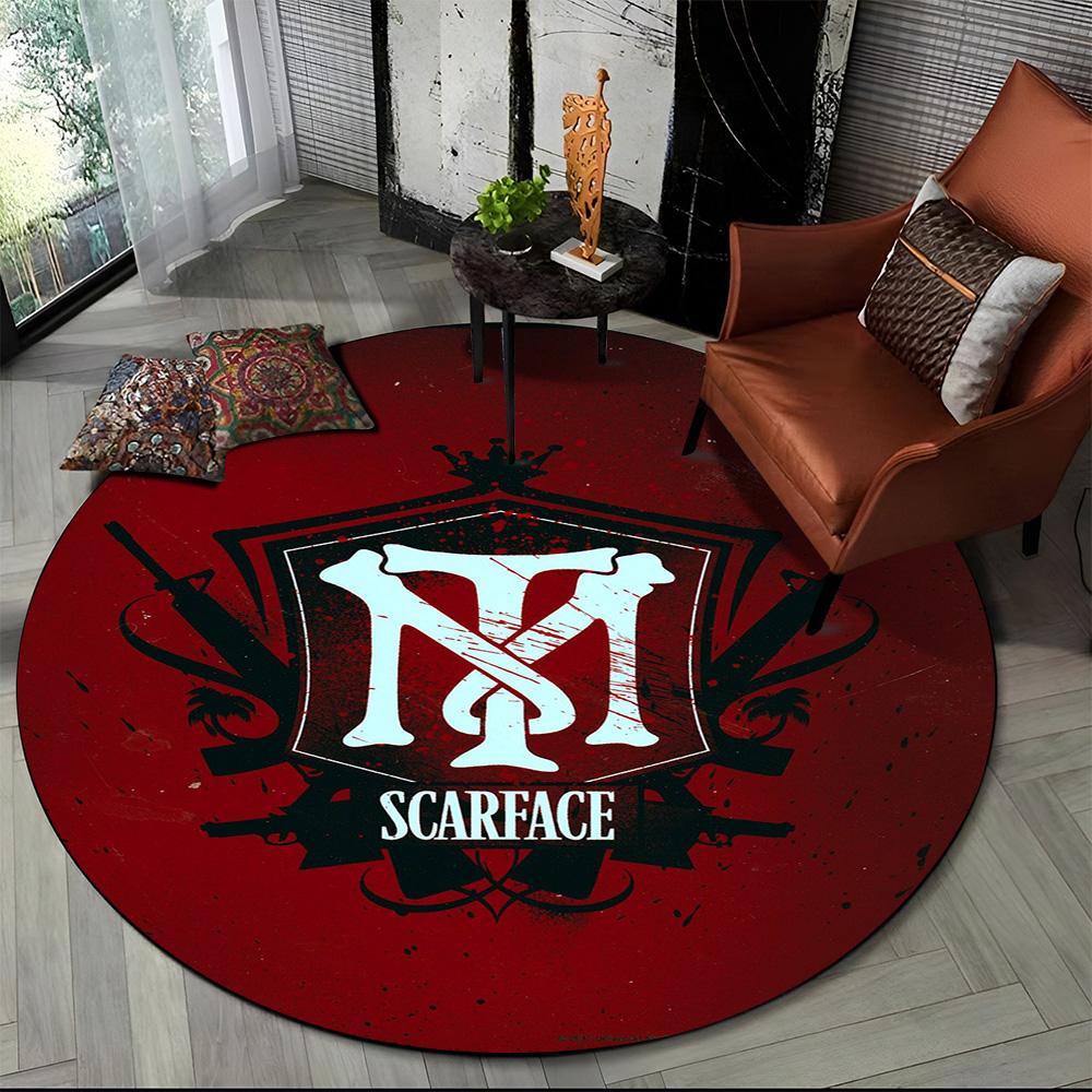 3D Tištěný Film Scarface Tony HD Kulatý Koberec pro Obývací Pokoj Ložnici Dětský Herní Koutek Dekorace, Koberec do Zvířecí Zóny Protiskluzová Podložka