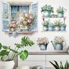 Cartoon Cat Flowers Potted Plants Wall Stickers Fake Windows Warm Bedside Bedroom Decorative Decal Stickers Wallpaper