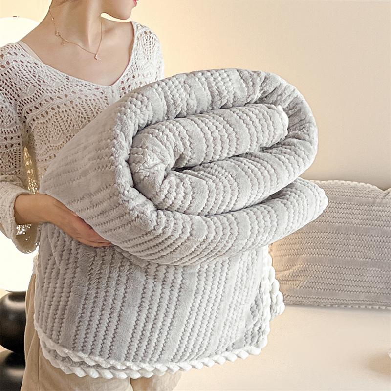 Soft Knitting Velvet Throw Blanket Lightweight Warm Thick Plush Blanket Bedspread All Season Solid Color Plaid for Sofa Bedroom