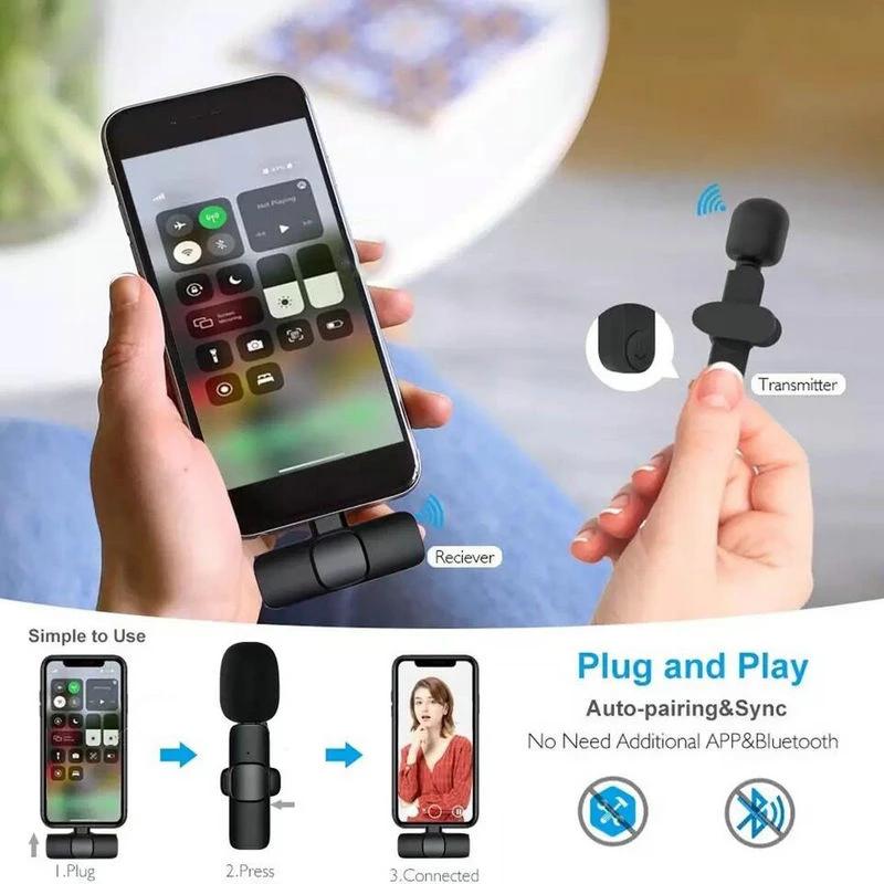 2 In 1 Wireless Lavalier Microphone Portable Audio Video Recording Live Broadcast Gaming for iOS Type C Live Broadcast Game Mic