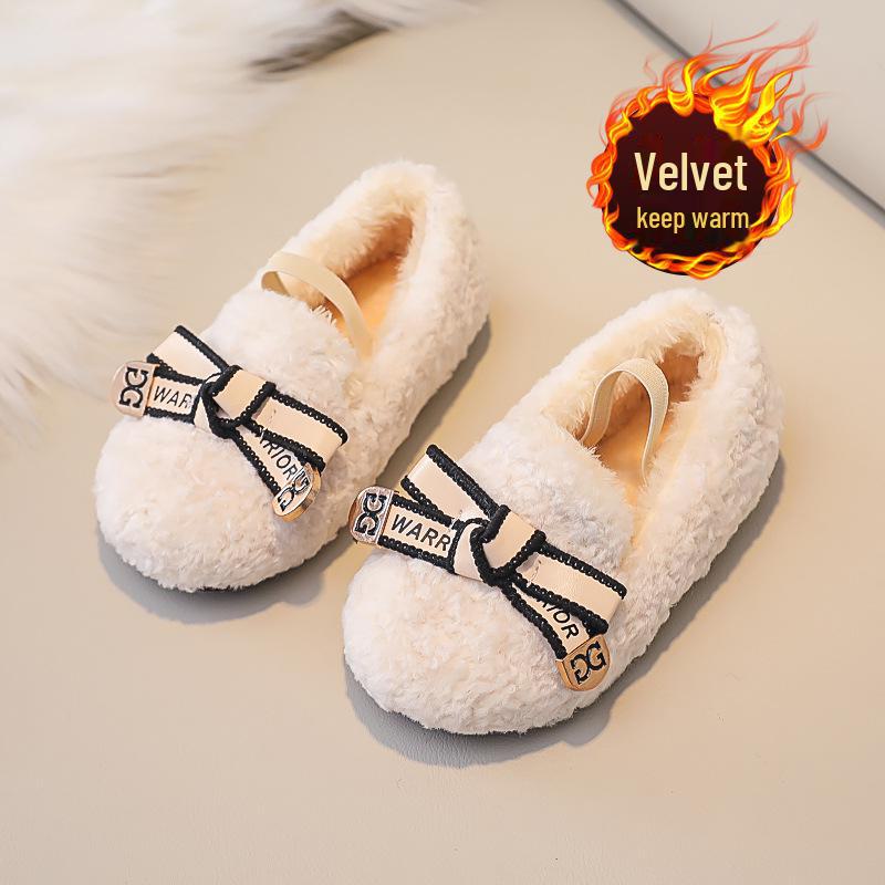 2024 Cute Fur Toddler Girls' Shoes - Velvet-Lined, Warm Cotton for Autumn/Winter