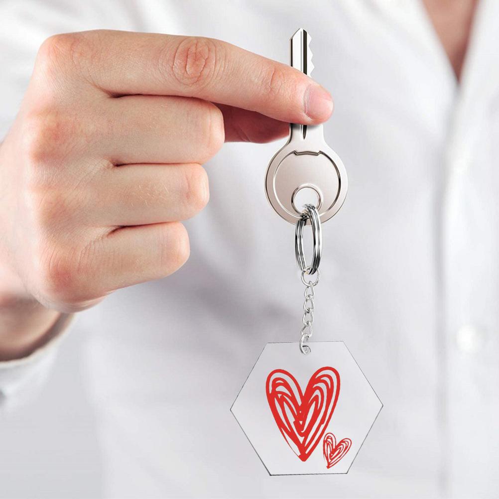 24 Pcs Acrylic Keychain Blanks Clear Acrylic Blanks Hexagon Shape Plain Acrylic and 24 Pcs Metal Key Rings for DIY