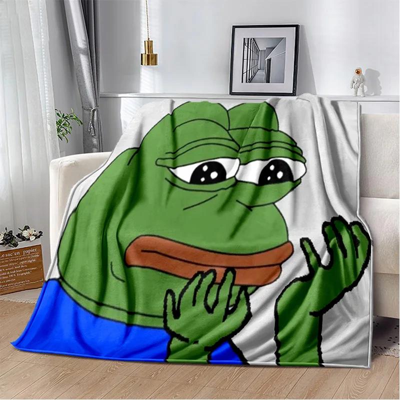 3D Pepe The Frog Face Cartoon Blanket,Soft Throw Blanket for Home Bedroom Bed Sofa Picnic Travel Office Rest Cover Blanket Kids
