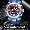 SMAEL Dual Display Electronic Watch Teen Student Waterproof Sports Watch Glow-in-the-dark Alarm Clock