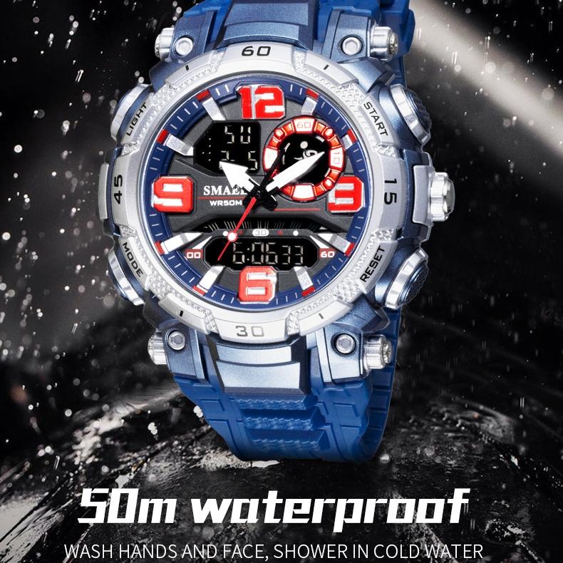 SMAEL Dual Display Electronic Watch Teen Student Waterproof Sports Watch Glow-in-the-dark Alarm Clock