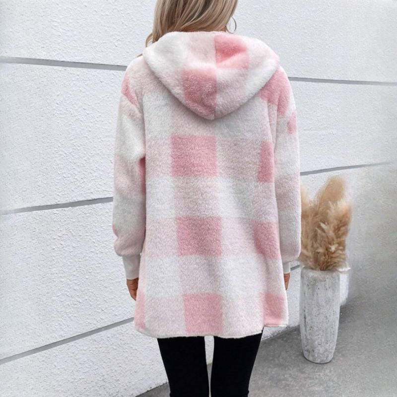 Autumn and Winter Women's Jacket Loose Plaid Wool Cardigan Fashion Sweater