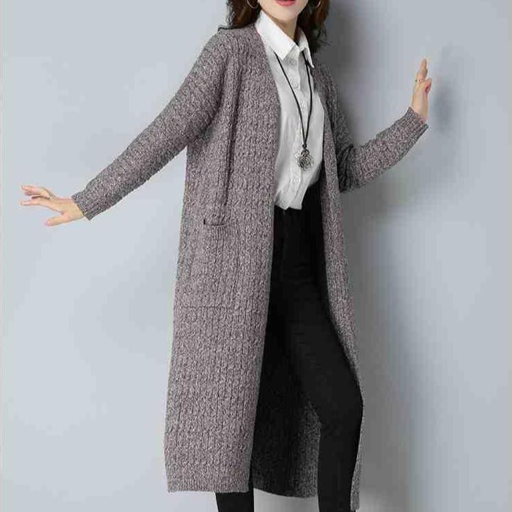 Long Sweater Cardigan for Women Korean-style Loose Knitted Coat Stylish Spring and Autumn Long-sleeved Knitted Cardigan