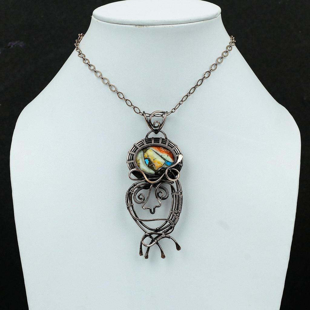 Pandantiv Stridie Spinoasă Turcoaz Cupru Bijuterii cu Piatră Prețioasă Înfășurate în Sârmă de Cupru Handmade Pandantiv Înfășurat în Sârmă Pandantiv Cupru Antic Cadou Pentru Femei