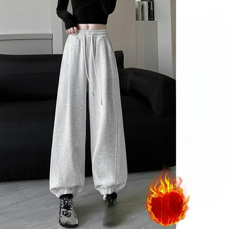 

Серый Спортивный Цвет Женские Осенне-Зимние Брюки с Высокой Посадкой Прямого Покроя, Стройнящие, Повседневные Брюки-Шаровары на Кулиске M серый