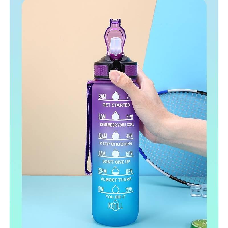 Large Capacity 1000ml Gradient Color Frosted Plastic Water Bottle With Straw For Sports And Office Use
