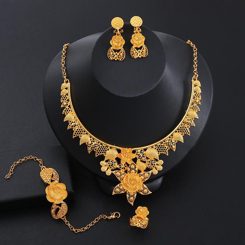 

4 шт. Роскошный набор с цирконами цвета 24-каратного золота для женщин, Дубайский свадебный комплект ожерелья и серег для невесты, Африканский чокер, Подарки для вечеринки