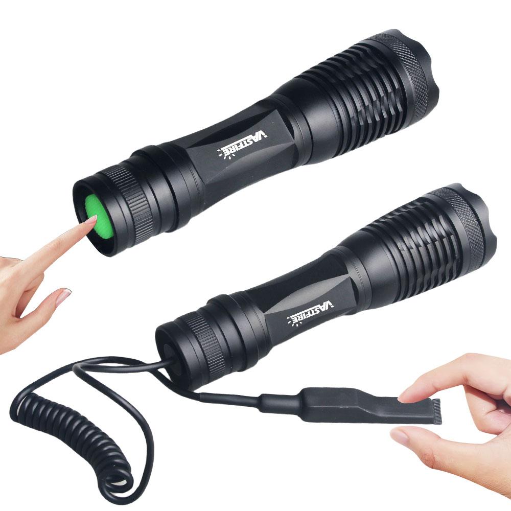 Hunting Flashlight Zoomable White/Red/Green Light Tactical Flashlight LED Light With 18650 Battery+Charger+Pressure switch