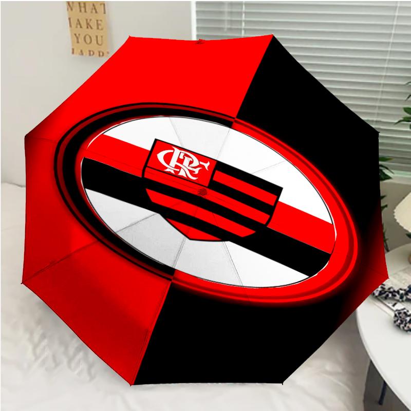 Clube de Regatas do Flamengo Print Automatic Umbrella, 8 Rib Iron Frame, Plastic Handle, Suitable for Outdoor Travel &Daily , Ideal Gift