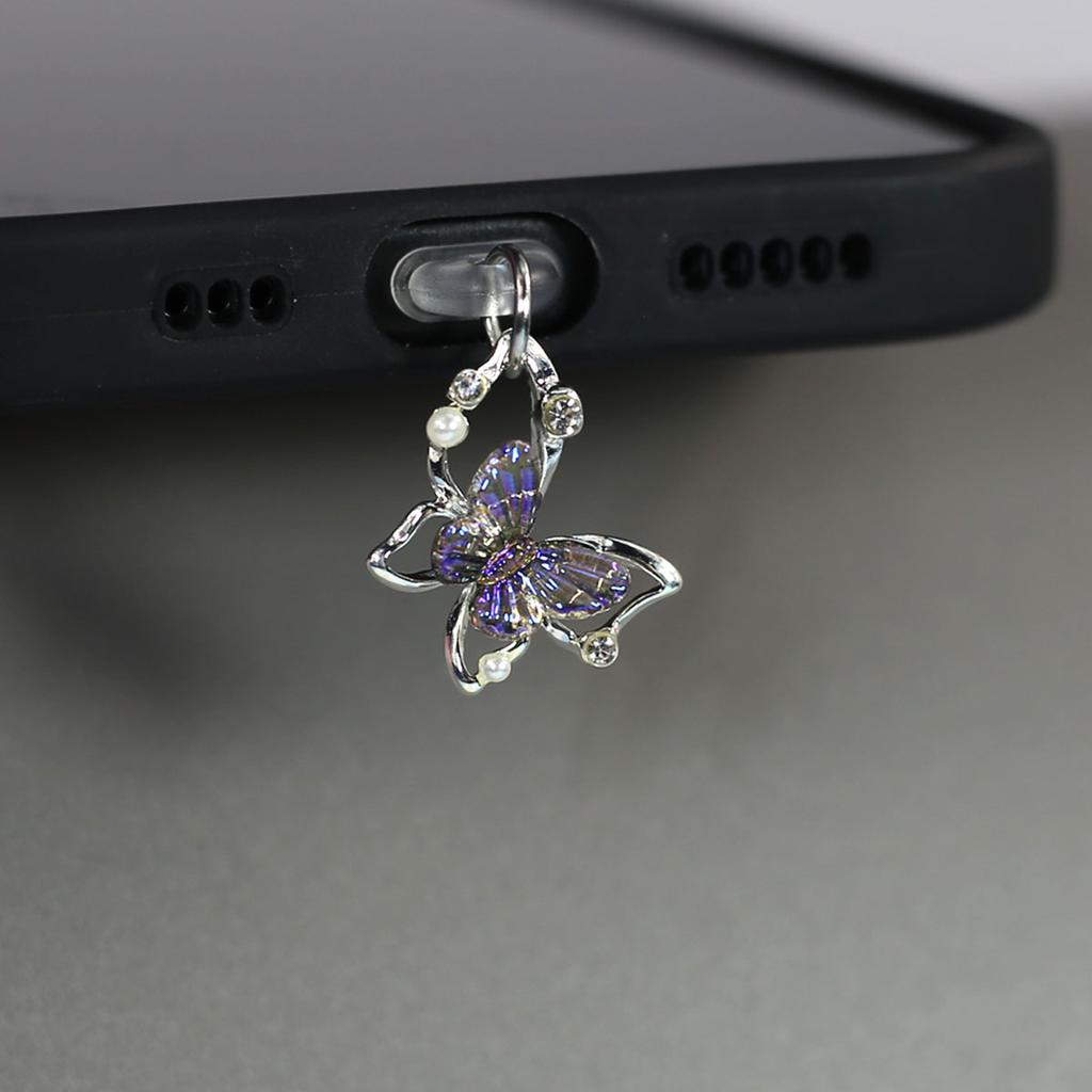 Mobile Phone Dust Plug Pendant New Butterfly With Artificial Pearls And Diamonds Accessory Decoration For IPhone Type-c Port