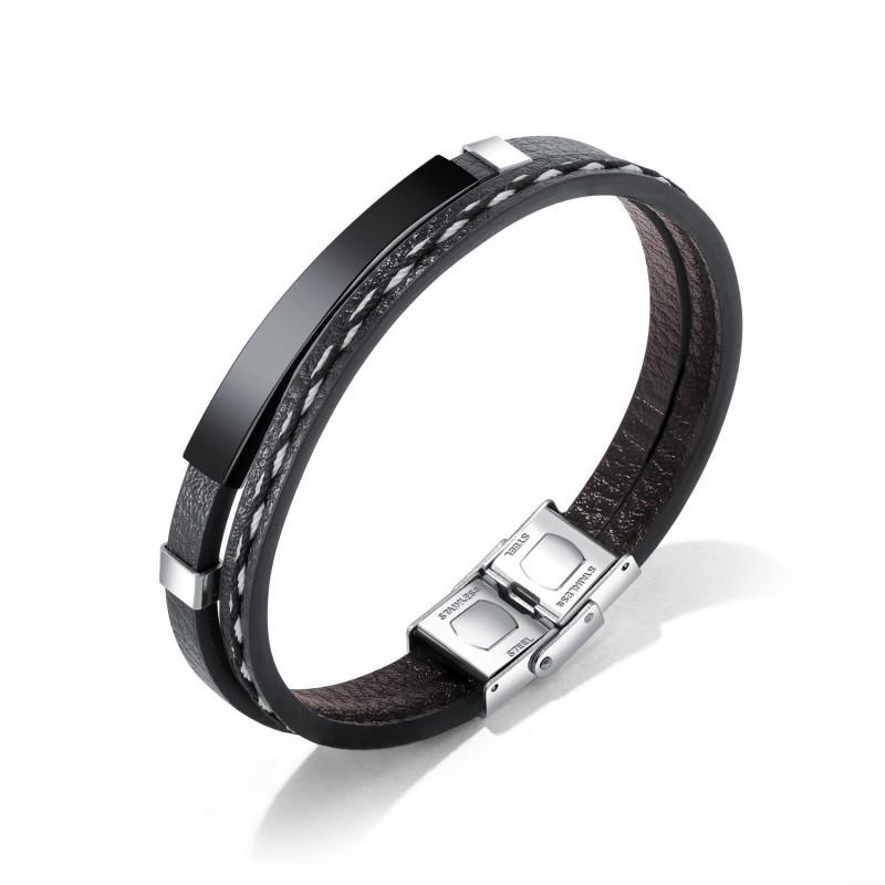 

Fashionable European American Ins Trendy Classic Punk Style Stainless Steel Glossy Leather Bracelet Multi Layer Braided Matching