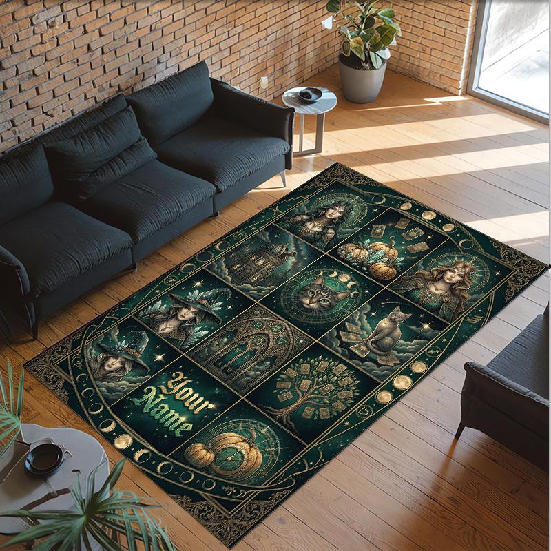 Witchcraft Theme Crystal Velvet Rug Personalized Custom Name Text Soft Floor Mat Home Decor